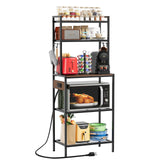 Roxibelt S1 Kitchen Bakers Rack with Power Outlet, Microwave Stand with Storage 5-Tiers, Freestanding Coffee Bar Table with 4 Hooks, Kitchen Storage Shelf 13" D x 22.9" W x 58.3" H, Rustic Brown Roxibelt