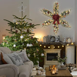 hogardeck Snowy Christmas Star Wreath, 48 Inch Artificial Large Christmas Wreath with Berry Pine Cones Bow-tie 120 Lights, Pre-lit Snowflake Wreath for Xmas Home Wall Front Door Indoor Outdoor, 4 FT﻿ hogardeck