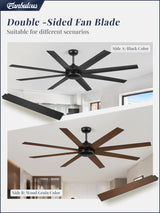 72 Inch Ceiling Fan no Light, Black Ceiling Fan with Remote, 6-Speeds, Quiet Reversible DC Motor, Industrial Ceiling Fans without Lights for Living Room, Garage, Patio, Indoor/Outdoor Use Fanbulous