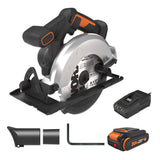 Worx 20V Cordless Electric Circular Saw 6-1/2'' Max. 2-3/16" Cutting Depth 4700 Rpm 0-50° Bevel Capacity 2.0 Ah Battery and Charger Included WX526L WORX