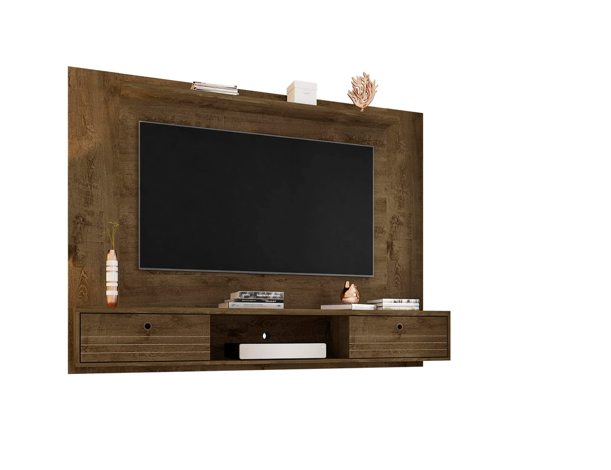 Manhattan Comfort Liberty Floating Entertainment Center with Storage, Shelves, and Cabinet, Mid Century Modern TV Stand for Televisions up to 65 Inches, Bedroom and Living Room, 70" Wide, Rustic Brown Manhattan Comfort