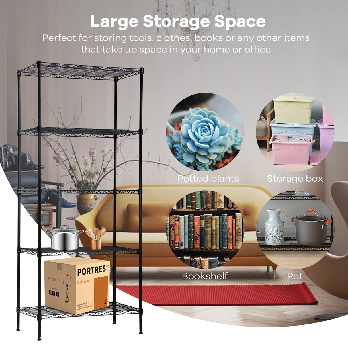 NChanmar 5-Tier Wire Shelving Unit Storage Shelves 61"x24"x14" Metal Heavy Duty Wire Rack Shelving NSF for Home Kitchen Bathroom Garage(Black) NChanmar