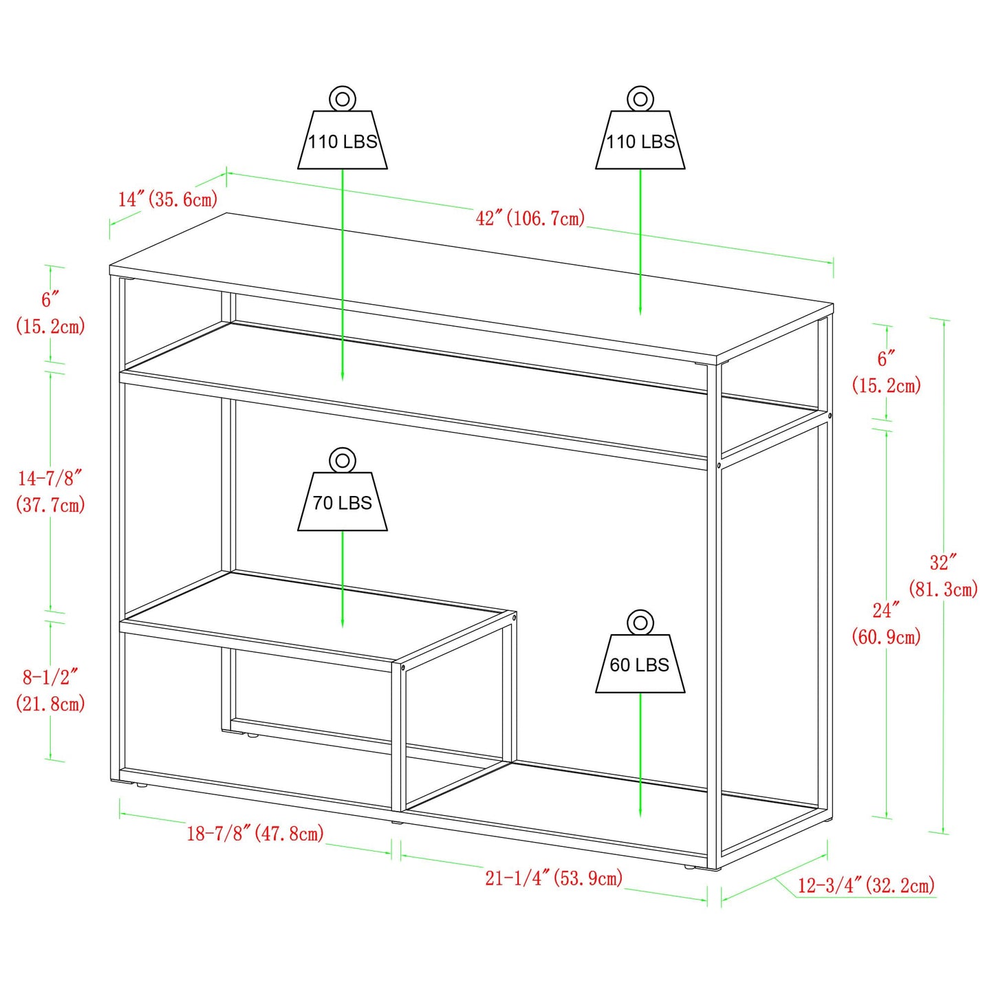 Walker Edison Modern Metal and Wood Tiered Entry Table, 42 Inch, Black - WoodArtSupply