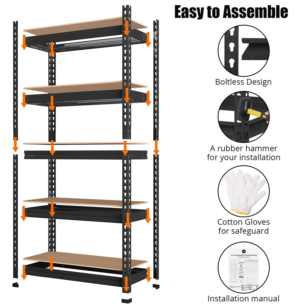 Towallmark Garage Shelving, 48 x18 x 72 Storage Shelves, Heavy Duty Storage Shelving, Durable Storage Shelves, Rust-Resistant Design, Easy Assembly Towallmark