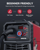 ARCCAPTAIN 130A MIG Welder, 110V Flux Core MIG Welder/Lift TIG/Stick 3 in 1 Welding Machine with Synergy, IGBT Inverter Portable Gasless Welder Equipment with Welding Gun and 2lb Welding Wire ARCCAPTAIN