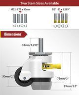 HOLKIE Leveling Stem Casters Set of 4 Heavy Duty Retractable Caster Wheels, 1/2" and M12 Stem Size, Total Capacity 2200 Lbs, Adjustable Wheel with Ratchet Handle for Workbench, Machine, Equipment HOLKIE