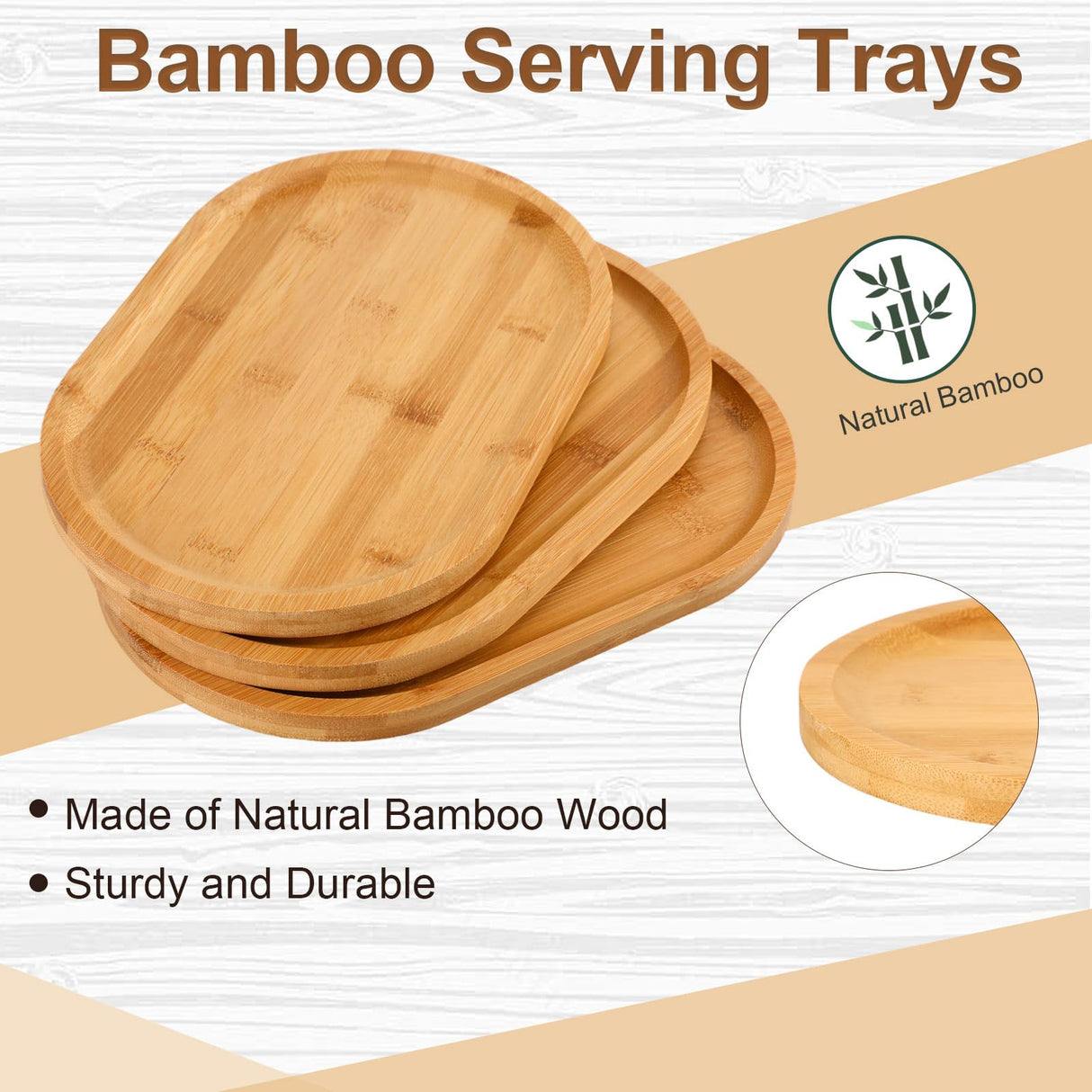 Tanlade 4 Pieces 12 x 7.5 Inch Wooden Serving Tray, Oval Serving Tray Rustic Wood Trays for Crafts Large Decorative Wooden Serving Platter for Tea Coffee Table Food Kitchen Dessert Veggie (Bamboo) Tanlade