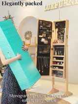 LUXFURNI LED Light Jewelry Cabinet Armoire, Standing Mirror Makeup Lockable Large Storage Organizer w/Drawers (Natural) LUXFURNI