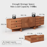 JOINICE TV Stand, Boho TV Stand for Living Room, Mid Century Modern TV Stand, Storage Cabinet and Entertainment Center, Modern TV Console Table for 75+ Inch TV(Cherry 66") JOINICE