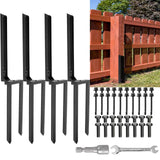 Nrspp Heavy Duty Steel Fence Post Repair Stakes, 4 Pcs Fence Post Anchor Double Ground Spike for Repair Tilted/Broken Wood Fence Post Nrspp