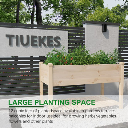 Tiuekes Raised Garden Bed with Storage Shelf 48.5x24.4x30 Inch, Elevated Wood Planter Box with Legs for Vegetable Flower Herb Outdoors Backyard, Patio, Balcony with Liner (Natural Wood)