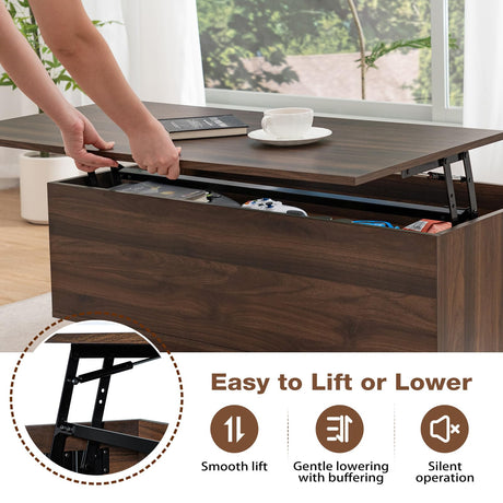 HOMMPA Modern Lift Top Coffee Table with Storage for Living Room, LED Coffee Table, Wooden Lift Table Top Dining Table with 2 Drawers Hidden Compartment & Metal Frame, Walnut HOMMPA