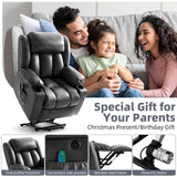 RESTREAL Power Lift Recliner Chair for Elderly, Electric Recliner Chairs for Adults with Massage and Heat, Cup Holders, Remote Control, USB Ports, Side Pockets, Leather (Black) RESTREAL