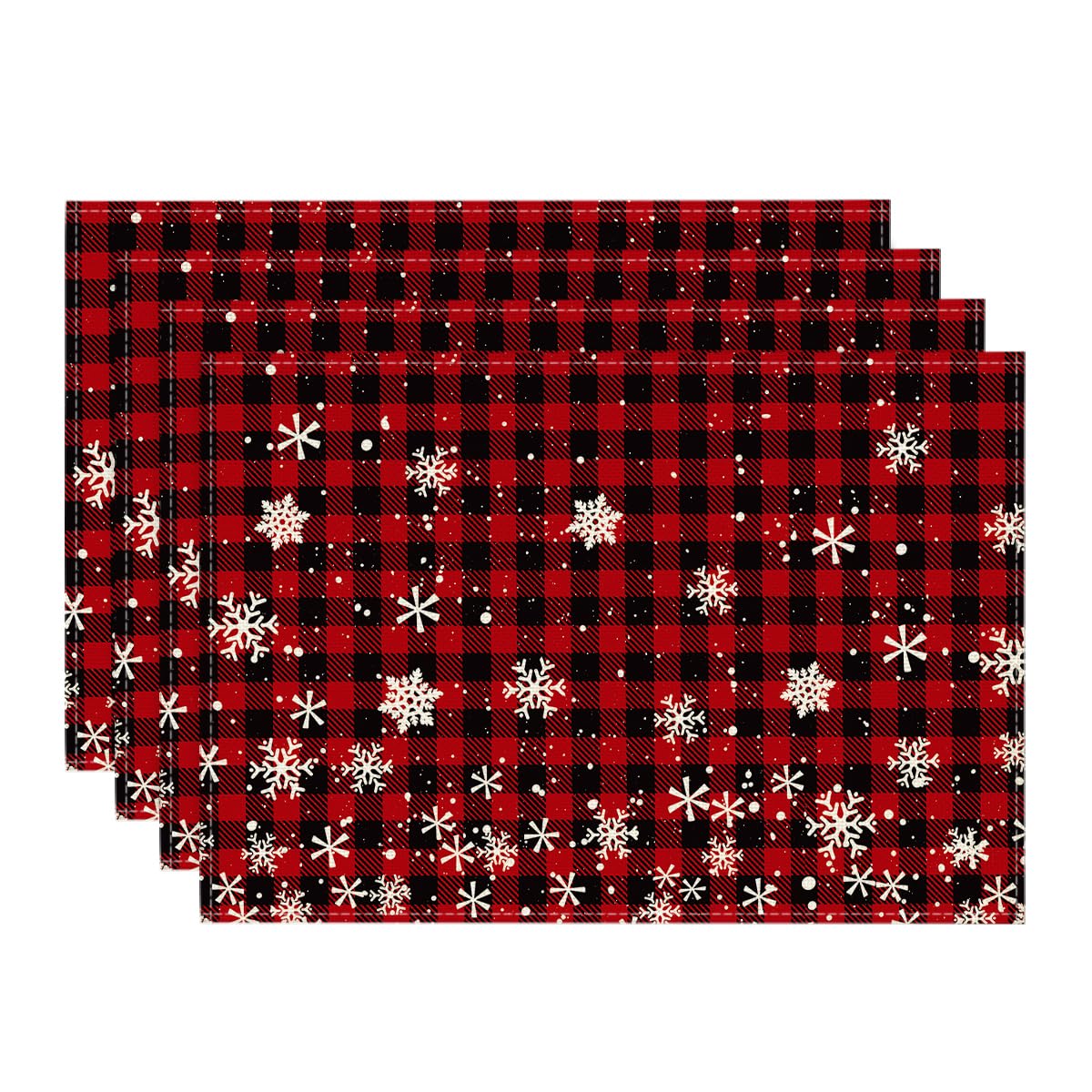 Artoid Mode Red and Black Buffalo Plaid Christmas Placemats for Dining Table, 12 x 18 Inch Seasonal Winter Xmas Snowflakes Holiday Rustic Vintage Thanksgiving Washable Table Mats Set of 4 Artoid Mode
