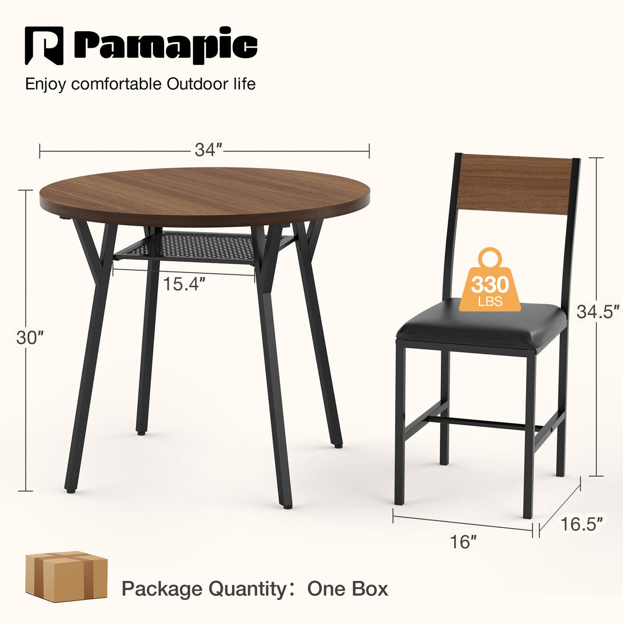 Pamapic Round Dining Table Set for 4, Kitchen Table and Chairs for 4, Dining Room Circle Dinner Pedestal Table, Solid Metal Frame,Space Saving Wood Kitchen & Dining Room Furniture,Walnut Pamapic