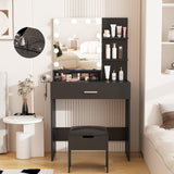 Fameill Makeup Vanity Table with Lighted Mirror & Charging Station, Black Vanity Set Vanity Desk with 3 Lighting Modes, Brightness Adjustable, 31.5in(W) Fameill