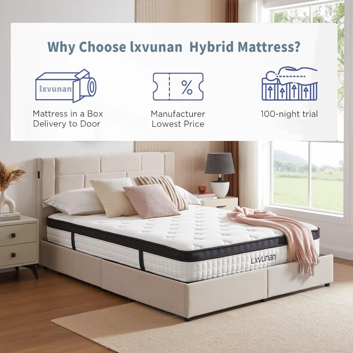 Lxvunan Twin Mattress, 10 Inch Mixed Mattress, Individually Packaged Bag Spring Mattress, Breathable and Comfortable, Pressure Relief, Containing Gel Memory Foam, Suitable for Various Bedsteads