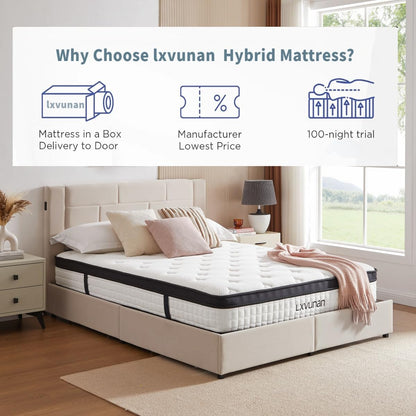 Lxvunan Twin Mattress, 10 Inch Mixed Mattress, Individually Packaged Bag Spring Mattress, Breathable and Comfortable, Pressure Relief, Containing Gel Memory Foam, Suitable for Various Bedsteads