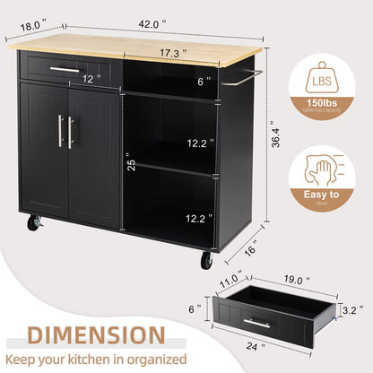 Shintenchi Kitchen Island Cart with Storage,Rolling Kitchen Island Side Table on Wheels with Large Worktop,Storage Cabinet,Towel Rack and Drawers for Kitchen,Dinning Room,Black - WoodArtSupply