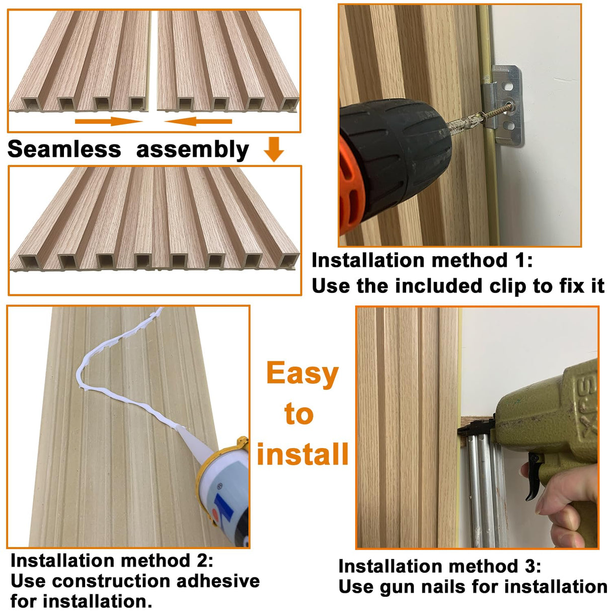 YLL YLL 6-Pack Slat Wall Panel with 2 Trims Wood Grain Slat Wall 96" x 6.2" WPC Slats 3D Wall Panels Oak Grille YLL YLL