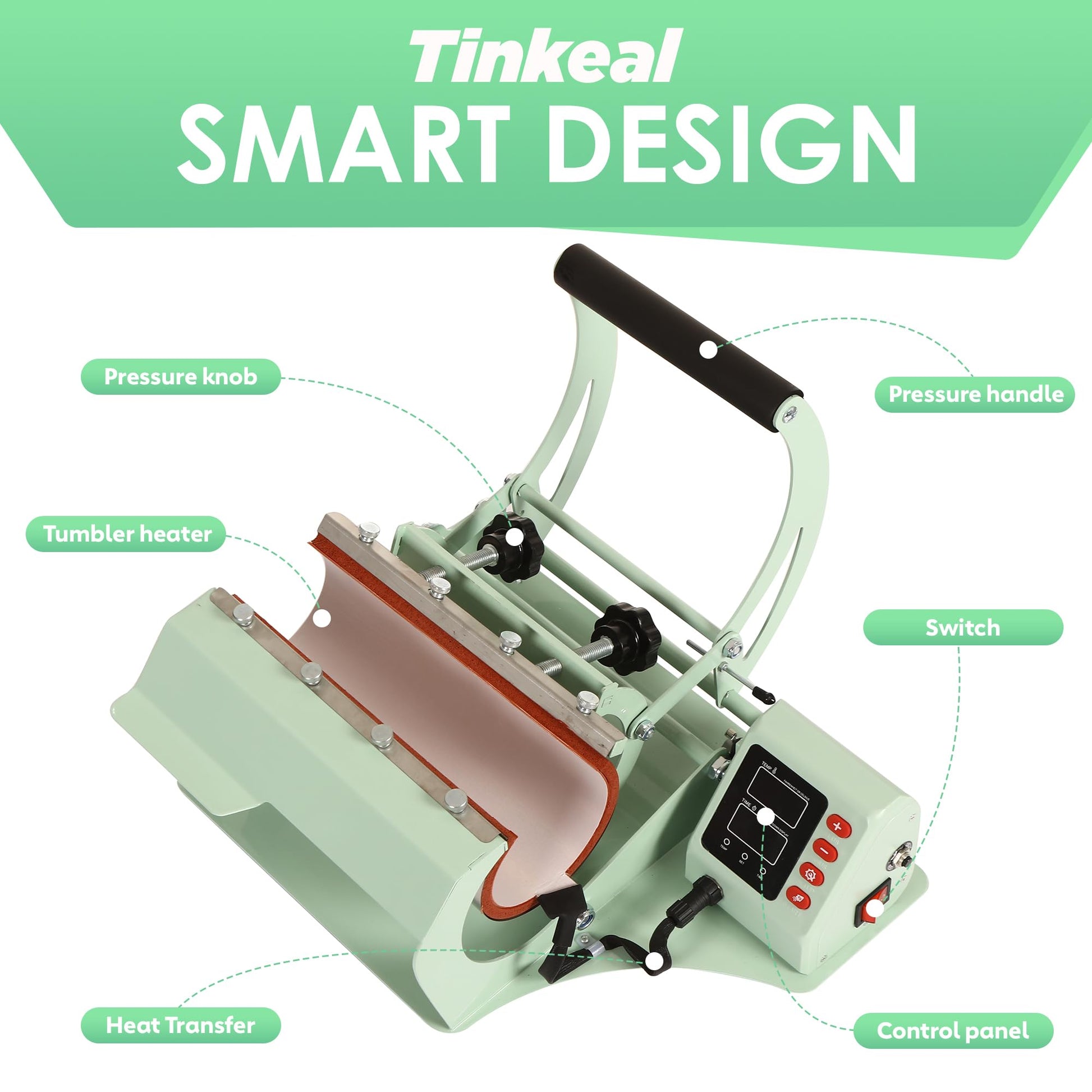 Tinkeal Tumbler Heat Press Machine for Sublimation Mug Heat Press Machine 11-30 OZ Auto Timer Heat Transfer Vinyl Mug Press with Temp&Time Setting（Green） - WoodArtSupply