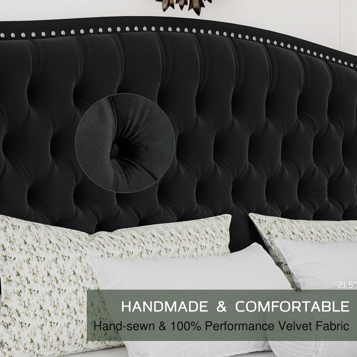 LUXOAK King Platform Bed Frame with Wingback Headboard, Velvet Upholstered Bed Frame with Handmade Button Tufted & Nailhead, Wooden Slats Support, Black LUXOAK