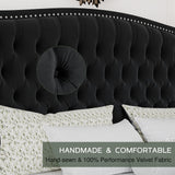 LUXOAK King Platform Bed Frame with Wingback Headboard, Velvet Upholstered Bed Frame with Handmade Button Tufted & Nailhead, Wooden Slats Support, Black LUXOAK