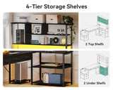 AODK 71 inch L Shaped Desk with File Drawers, Reversible L Shaped Gaming Desk with Power Outlets & LED Lights, Computer Desk with Storage Shelves for Home Office, Black AODK