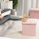 B FSOBEIIALEO Storage Ottoman Cube, Velvet Tufted Folding Ottomans with Lid, Footstool Rest Padded Seat for Bedroom (Pink, Medium) B FSOBEIIALEO
