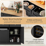 Giantex Kitchen Trash Cabinet, Kitchen Island with Tilt Out 15.5 Gallon Garbage Bin, Rubber Wood Countertop, Large Cabinet, 2 Drawers, Adjustable Shelf, Recycling Can Holder Organizer (Black) Giantex