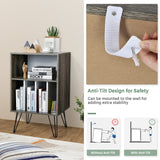 Giantex Record Player Stand, Turntable Stand Holds up to 150 Albums, Mid-Century Vinyl Storage Cabinet Table with Metal Legs, Record Player Holder End Table for Bedroom Living Room, Grey Giantex