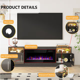 PRETZI Fireplace TV Stand with 36" Fireplace Up to 80" TVs,70" Entertainment Center with LED Lights,Remote Control,TV Media Console with Storage Cabinets for Living Room, Black PRETZI