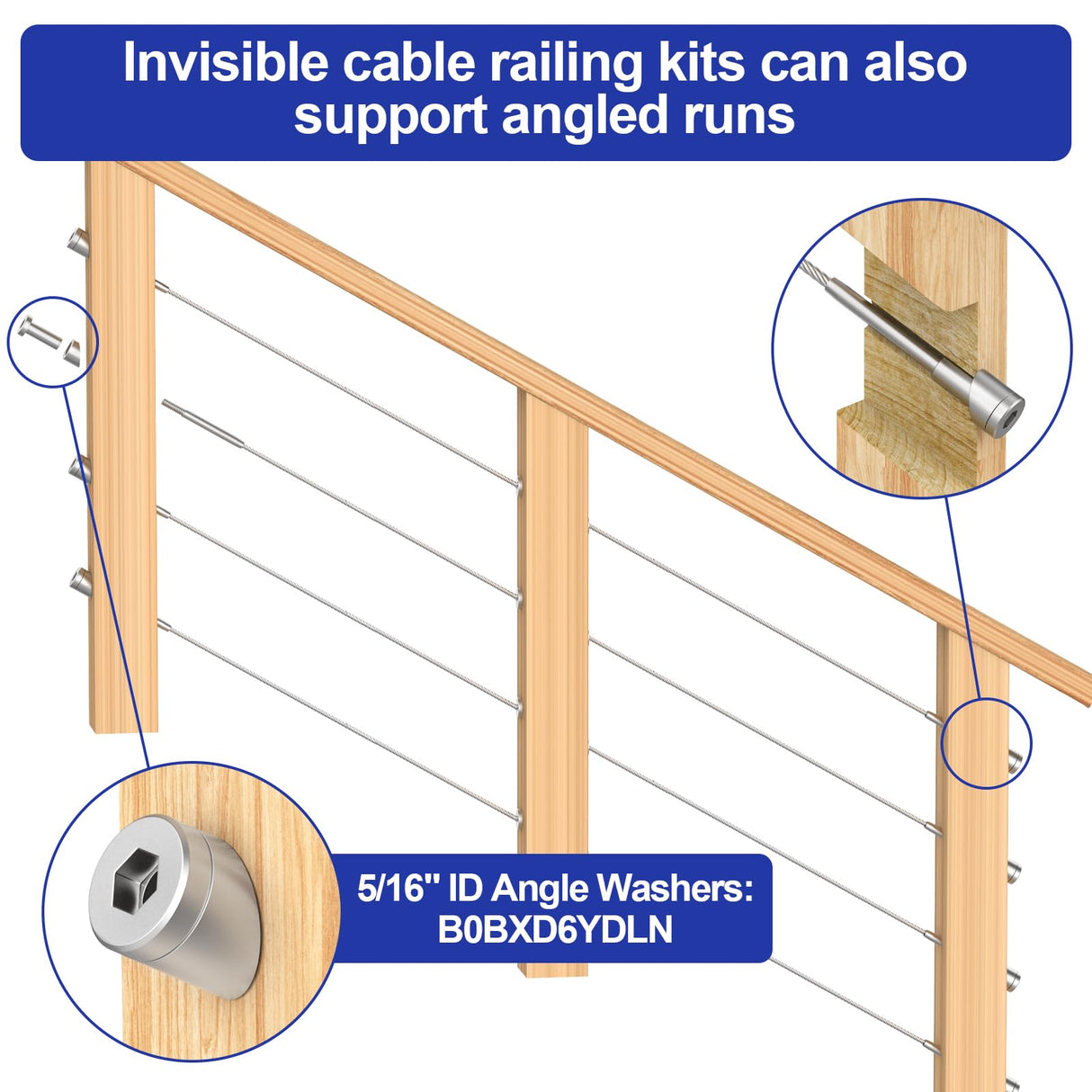 BLIKA 40 Pack Invisible Cable Railing Kit, T316 Stainless Steel 1/8" Invisible Receiver and Swage Stud End for Cable Railing, Swage Tensioner 1/8" for Wood/Metal Post, Cable Railing Hardware BLIKA
