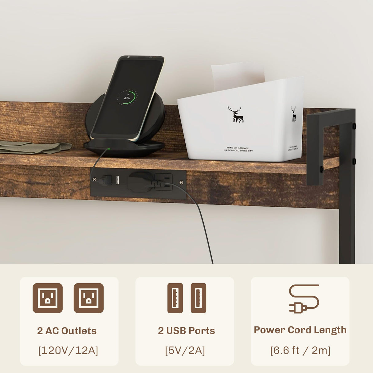 HOMCOM Bakers Racks with Power Outlet and LED Lights, Coffee Bar Table for Kitchens with Storage, Microwave Stand with Glass Holders, Kitchen Storage Shelf Rack with Multiple Shelves, Rustic Brown HOMCOM