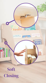 dannico Montessori Bookshelf for Toddlers - Kids Front Facing Book Shelf with Hidden Drawer - Wooden Bookcase, Top Toy Storage Compartment (Right Sided Drawer) dannico
