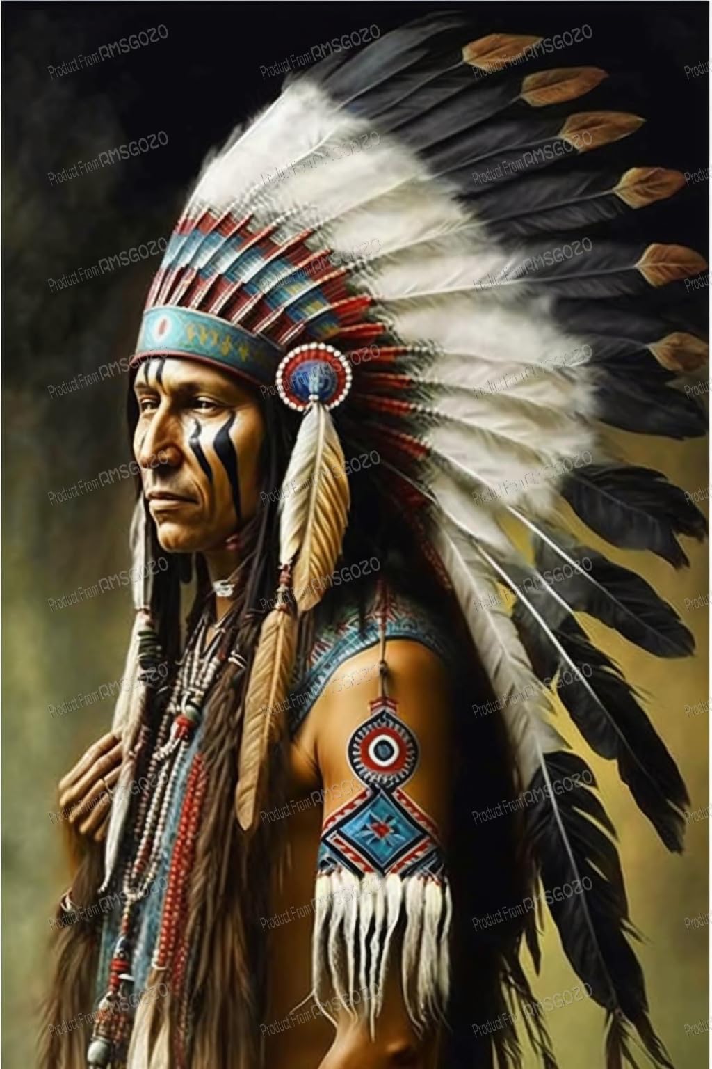 RMSGOZO 5D Native American Diamond Painting Kits - Indians Full Round Diamond Crystal Art Craft Kits for Adults, for Wall Decor & Living Room Decor Gifts (12 X 16 Inch) RMSGOZO