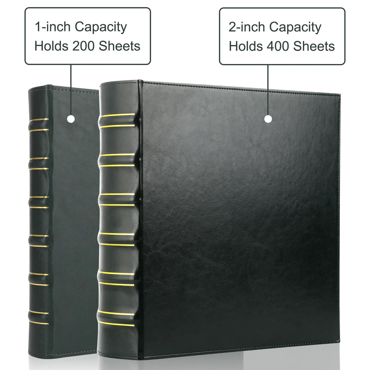 Vintage 3 Ring Binder, 2 Inch Capacity D Ring Leather Binder, Classical Collection Executive Presentation View Binder with Pocket, Professional Binder Organizer Planner (Holds 400 Sheets), Dark Green LETVPVOW