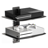 Suptek Glass Floating Shelves, TV Wall Mount with Shelf for DVD Player / PS4 / Cable Boxes/Game Consoles/Sky Box/TV Accessories, Flat Black 2-Tier Wall Mount Bracket suptek