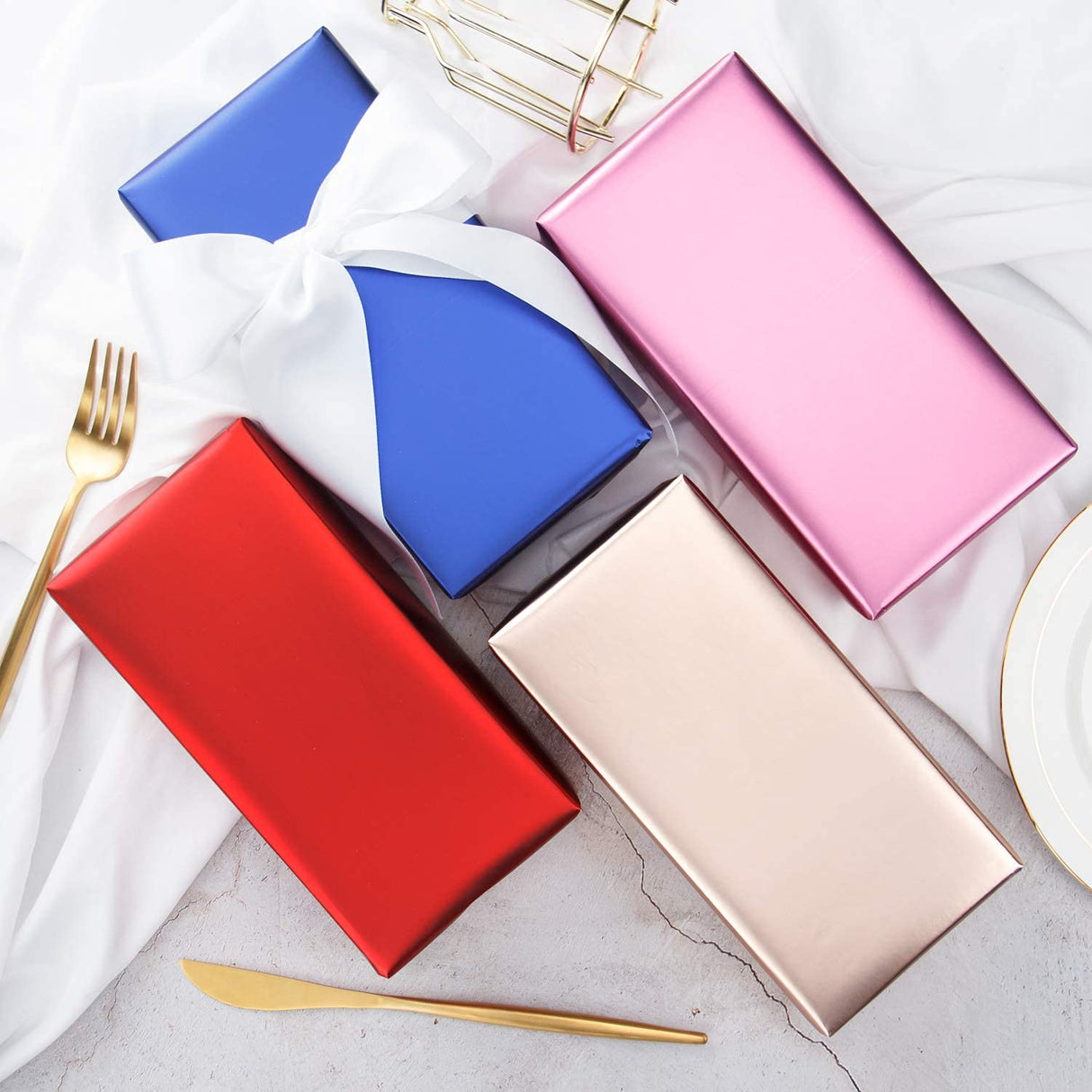 RUSPEPA Red Christmas Wrapping Paper - Solid Color Matte Metallic Red Paper Roll, Perfect for Valentine's Day, Wedding, Birthday, Christmas, Baby Shower, Anniversaries - 17 Inches X 32.8 Feet RUSPEPA