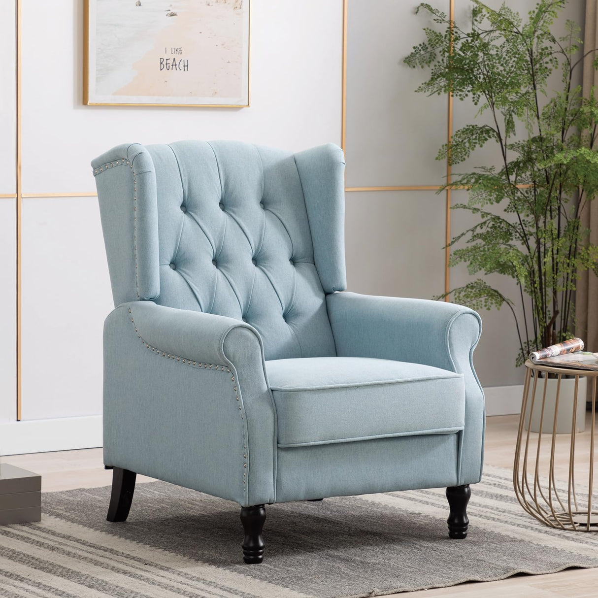 Altrobene Pushback Recliner, Modern Accent Arm Reclining Sofa, Fabric Wingback Chair for Living Room & Bedroom, Light Blue Altrobene