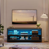 Bestier Gaming TV Stand with LED Light for TVs up to 60 Inch, Entertainment Center with Adjustable Shelves, Modern Industrial TV Media Console with Storage Shelves for Living Room Bedroom, Black Bestier