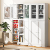 Giantex Pantry Organizers and Storage, 63.5” Tall Kitchen Cabinet, Food Buffet Cupboard with Glass Doors, Shelves with Baffle, Wooden Freestanding Sideboard for Dining Room Living Room (White) Giantex