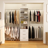 secilix Closet System, 5FT-8FT Closet Organizer System with 4 Expandable Hanging Rods and Moveable Shelves, 99" Walk in Closet System with 3 Wooden Drawers, Custom Built in Closet, Wall Mount (White) secilix