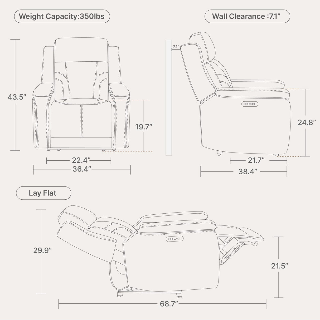 Watson & Whitely Genuine Leather Electric Recliner Chairs for Adults, Lay Flat Recliner with Power Headrest & Chargers for Living Room, Dark Brown Watson & Whitely