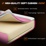 Sweetcrispy Video Game Desk Chair - Ergonomic Computer with Footrest and Comfy Lumbar Support, PU Leather Recliner with Headrest, Fixed Up Armrest, Height Adjustable with 360° Swivel, for Adults, Pink Sweetcrispy