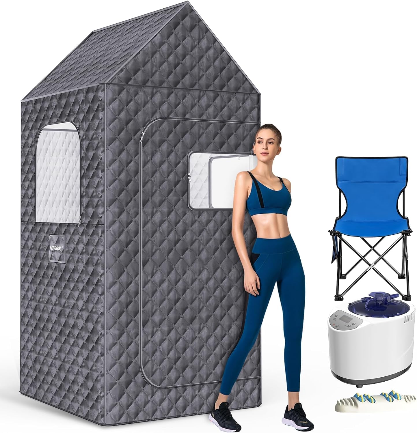 Portable Sauna Box for Home, XL Personal Steam Sauna Tent at Home Spa, Large Indoor Sauna Relaxation Room with 3L & 1200W Steamer, Remote Control, Chair, Mat, Foot Massager (6.4Ft*3Ft*3Ft, Dark Gray)