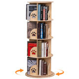 BUYWAY 360° Rotating Solid Wood Bookshelf Tower - Versatile 4-Tier Bookcase for Kids & Adults BUYWAY