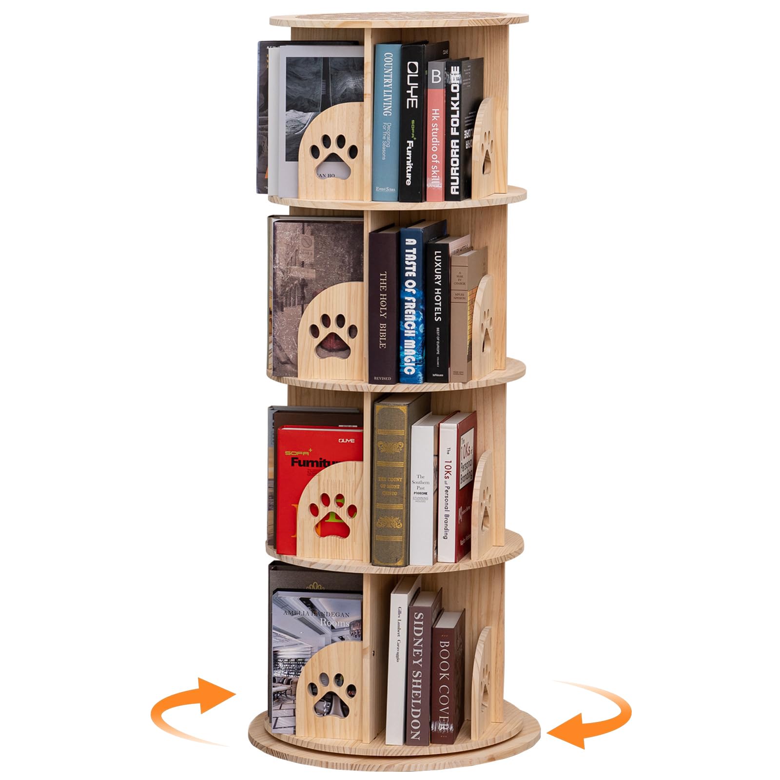 BUYWAY 360° Rotating Solid Wood Bookshelf Tower - Versatile 4-Tier Bookcase for Kids & Adults - WoodArtSupply