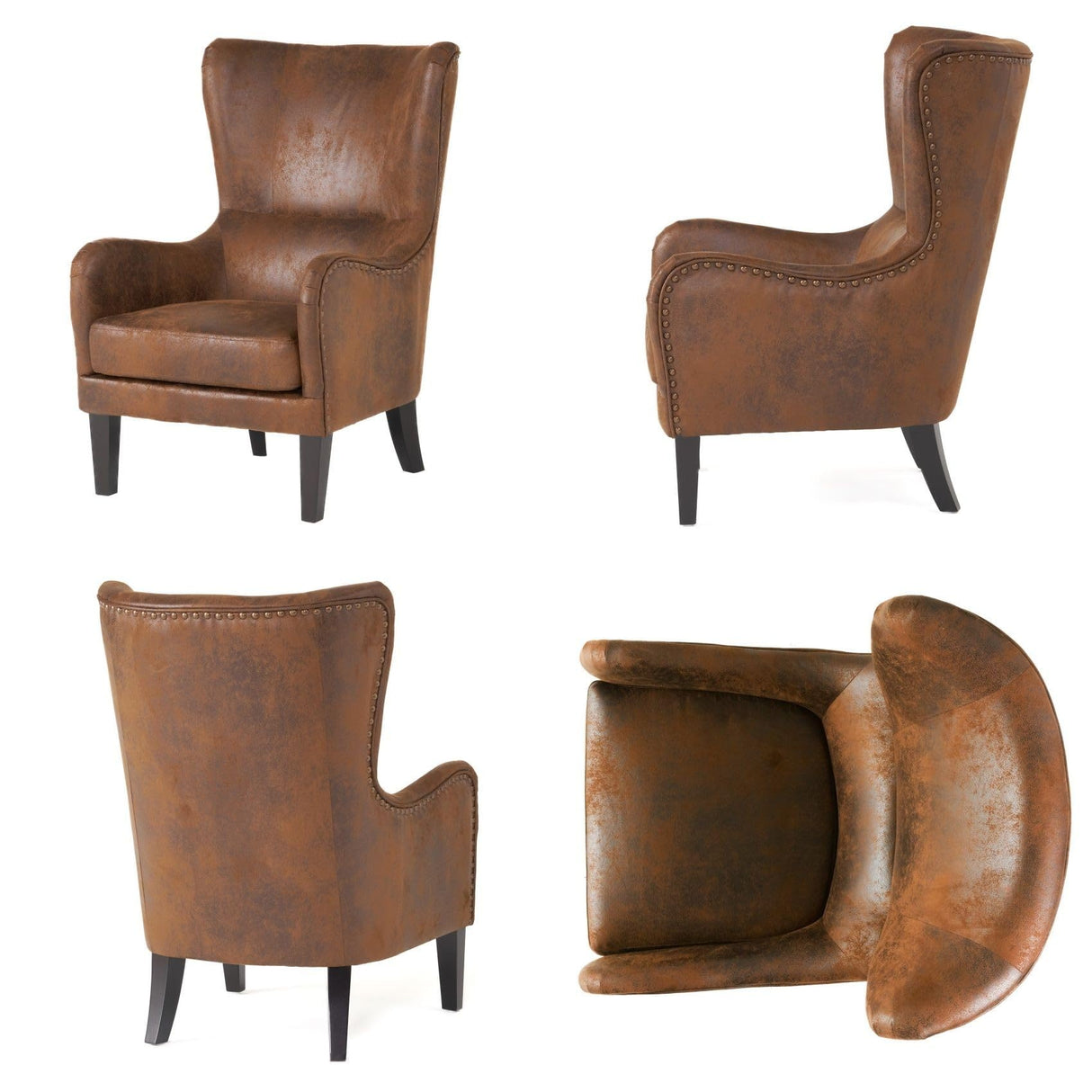 Merax 2Pcs Club Accent Upholstered Wingback Chair with High-Back, Mid-Century Modern Arm Reading Lounge Lazy Side Sofa Seating for Living Room, Corner, Bedroom, Dorm, Retro Cowboy, Brown Merax