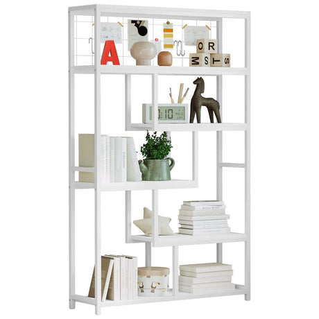 IRONCK Bookshelves and Bookcases 6-Shelf Etagere Bookcase, Industrial Open Display Shelves Geometric Bookcase with Sturdy Metal Frame，Industrial White IRONCK